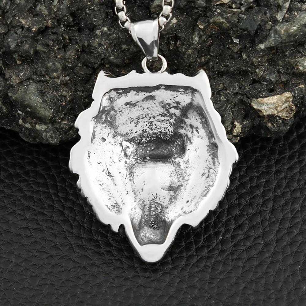 Punk Viking Wolf Head Pendant Necklace Gold Color Stainless Steel Odin Wolf Necklace Norse Mythology Jewelry Gifts Accessories