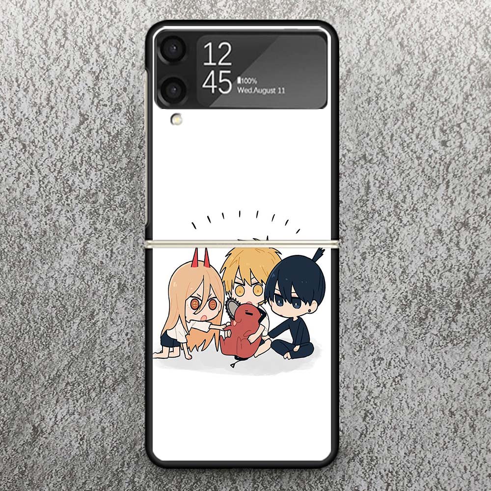 C-Chainsaw Mans Cute Print Case For Samsung Galaxy Z Flip 3 4 5 6 7 5G Phone Shell Flip7 Flip6 Flip5 Flip4 Flip3 Pattern Cover F