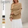 DICFY Women's Fashion Casual Solid Color Print Autumn Winter Long Sleeve O-Neck Loose Sweaters
