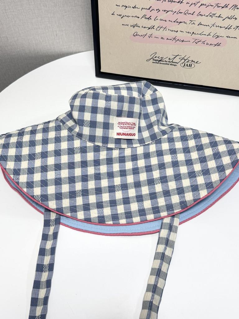 Plaid Bucket Hat Women'S Summer Wide Edge Lace-Up Big Brim Showing Face Small Sun Hat Sun Protection Hat Basin Hat