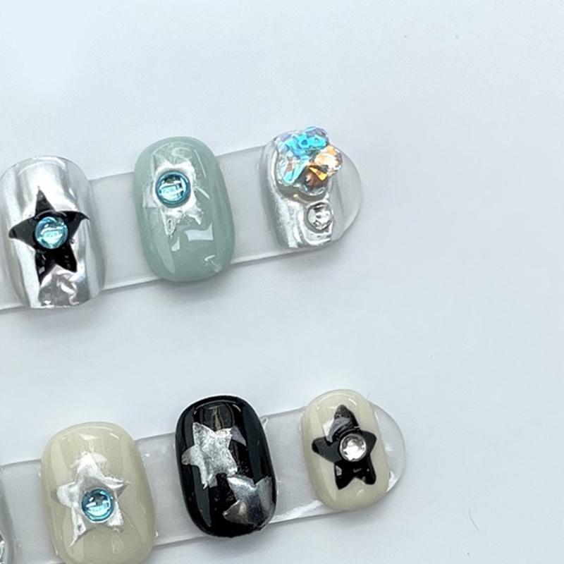 Handmade Gothic Short Press On Nails Round False Nails DIY Craft Manicure Decoration for Women and Girls