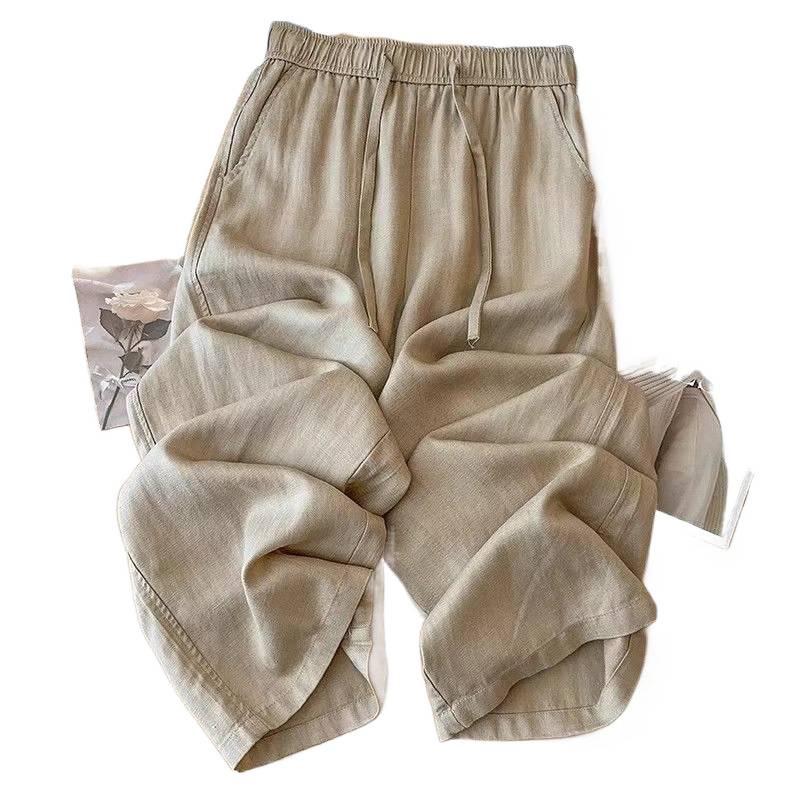 Plus Size Breathable Cotton Linen Wide-Leg Pants - Women's Casual Summer Style