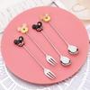 Cute Donut Mickey Ear Dessert Cutlery Set 2Pcs, Stainless Steel Long Handle Dessert Fork & Spoon for Cake Ice Cream Coffee, Kawaii Tableware Gift