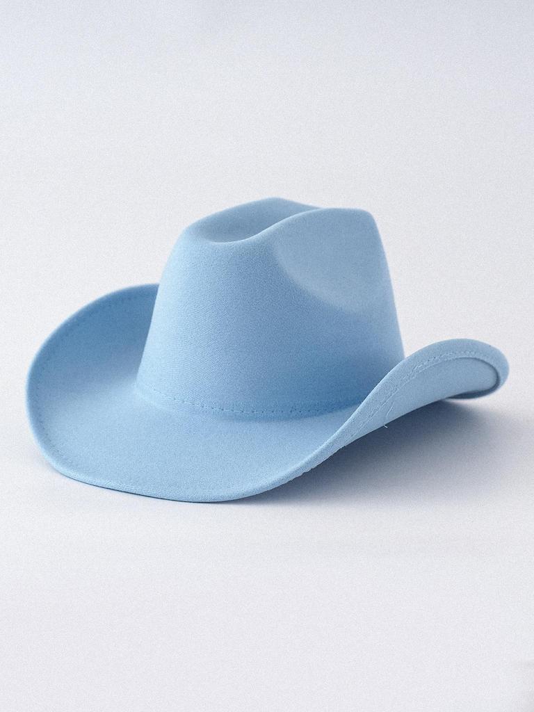 Unisex Plain Felt Western Cowboy Hat, European-American Style, Wide Brim, Curved Top Hat