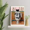 Funny Pink Bathroom Wall Decor Pooping Cat Print Toilet Wall Art Funny Cat Poster Bathroom Home Decoration Canvas Painting