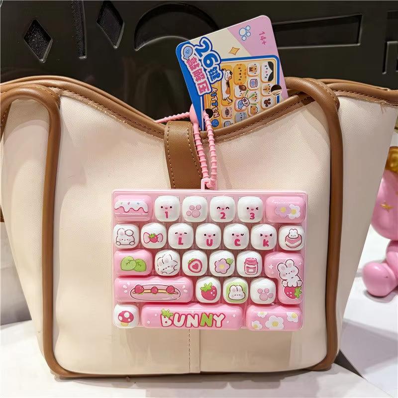 Cute 26 Grids Stress Relief Simulation Keyboard Keychain Animal Diary Desktop Decoration Student Bag Ornament Toy Creative Gift