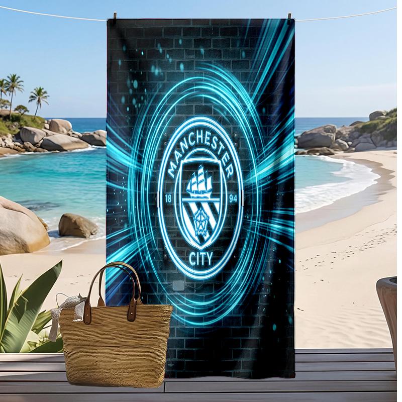 Asciugamano da Spiaggia Stampato Manchester City Asciugamano Morbido ad Asciugatura Rapida Coperta da Spiaggia Rettangolare Grande Portatile per Viaggio Piscina