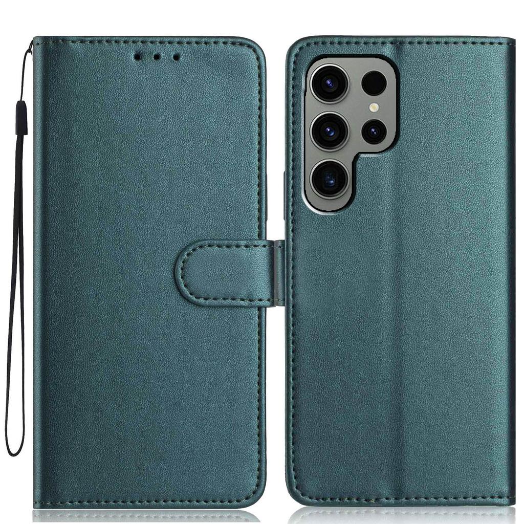 For Samsung Galaxy S24 Ultra Wallet Case with Strap/Multiple Card Slots Solid Color Leather Stand Phone Cover