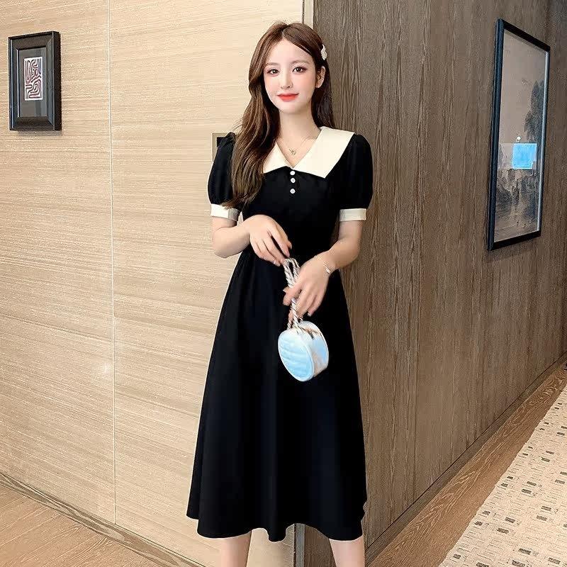 Summer French Retro Hepburn Style Temperament Skinny Long Dress Muse Fan Doll Collar Belt First Love Platycodon Dress
