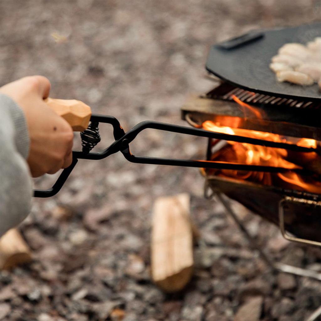 Log Tongs Beech Wood Handle Iron Clamp High Temperature Resistance Fire Tongs for Outdoor Log Tongs