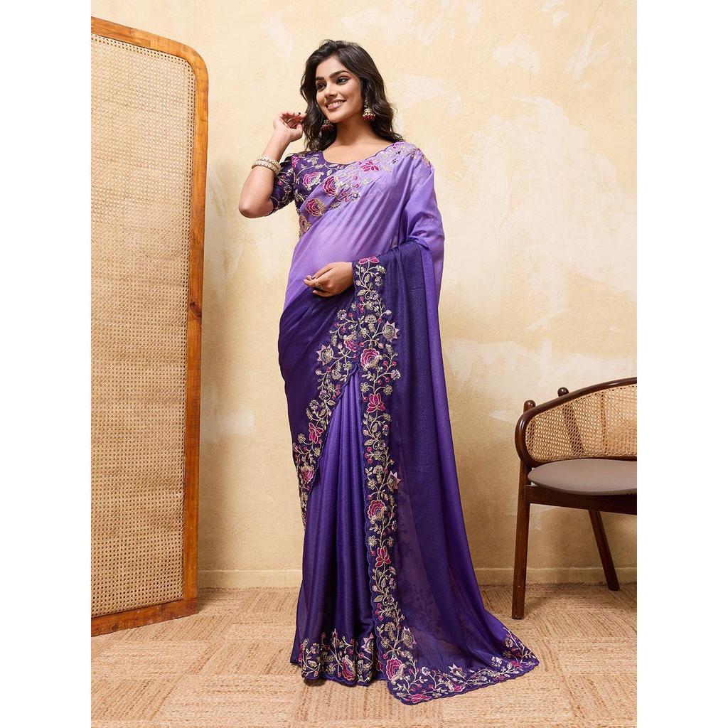 New Arrival - Party Wear Soft Star Georgette Saree with Elegant Embroidery Cutwork Arco Border