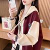 Pre-Fall Hooded Contrasting Sweatshirt Women's Autumn and Winter Loose Plus Size Small Casual Baseball Uniform Jacket