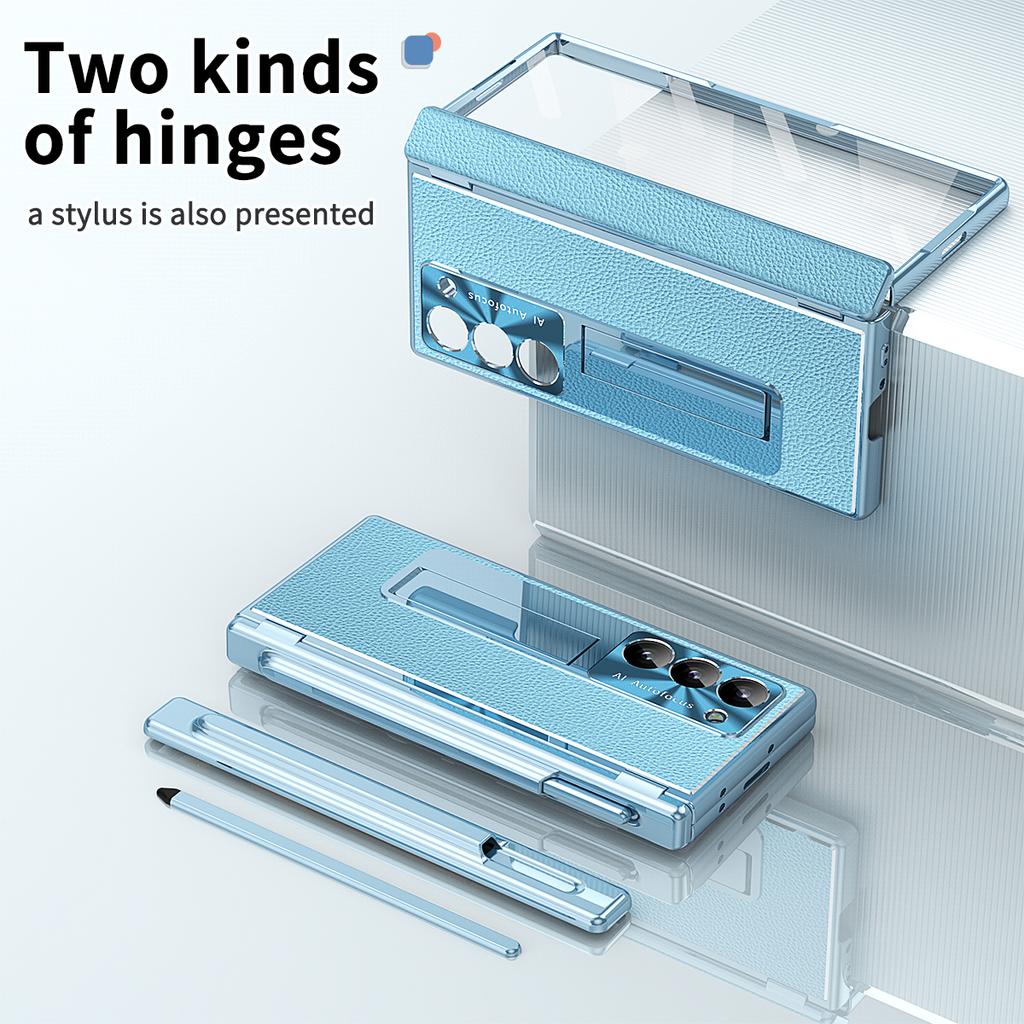 For Samsung Galaxy Z Fold6 5G PU Leather+Aluminum Alloy Kickstand Cover Folding Phone Case with Pen/Pen Slot