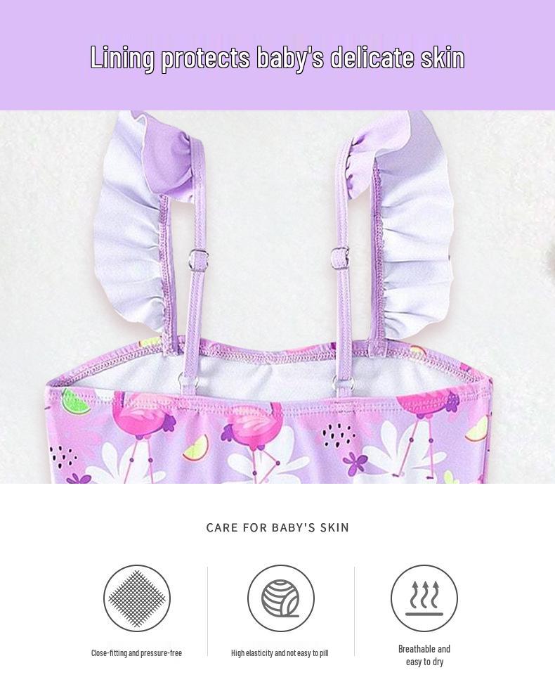 2025 Girls' Three-Piece Purple Swimsuit Set - Split Swimwear for Small To Medium Children