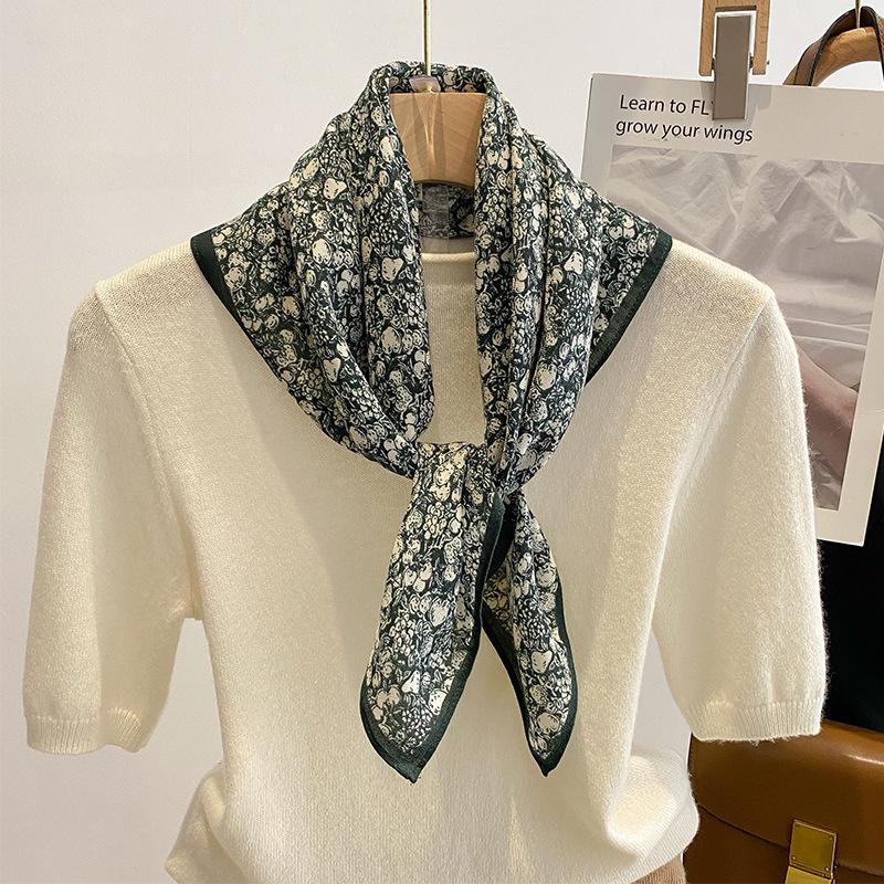 Ren Bomuld Dame Tørklæde Firkantet Foulard Dame Hals Hår Tørklæder Design Printet Hovedtørklæde Mode Pige Tørklæder 2023 Ny