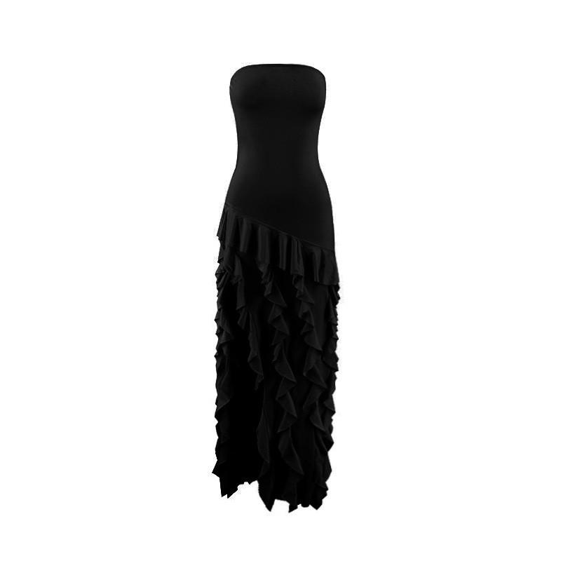 Sexy Strapless Evening Dress With Ruffle Trim And Side Slit For Party And Formal Events