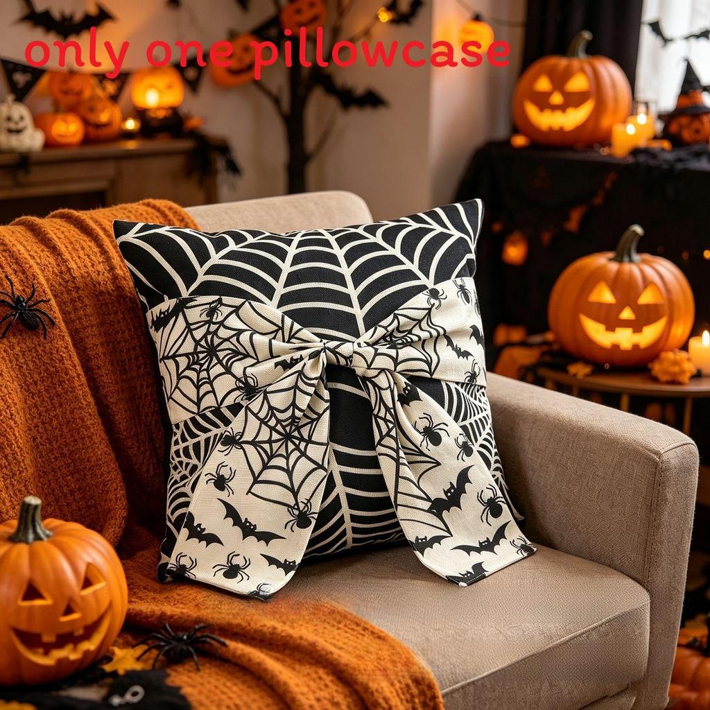 Halloween Pillow Cover With Ghost And Spider Web Design For Living Room Decor
