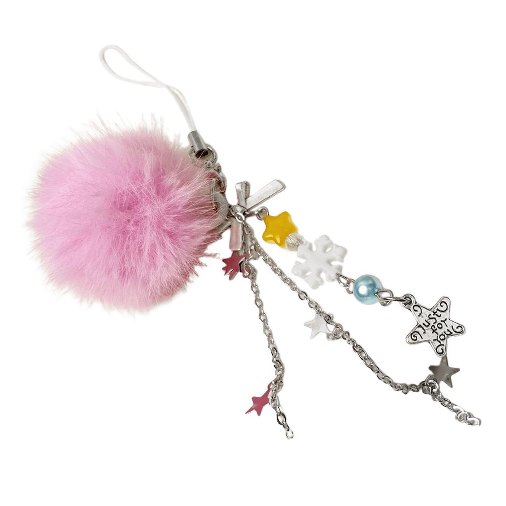 Snowflake Pompoms Phone Cord Handmade Beaded Keychain Cellphone Lanyard for Holiday Parties and Winter Gatherings