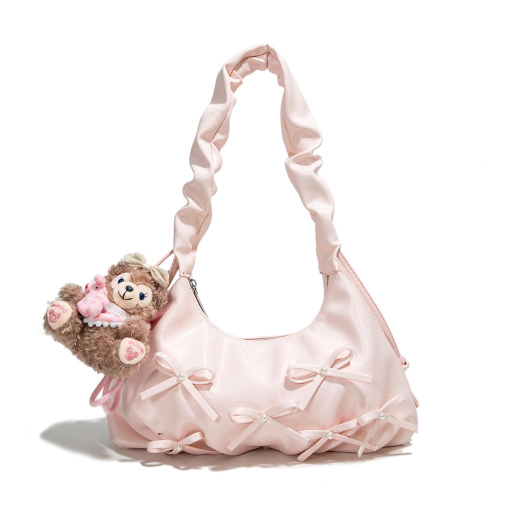 Niche pleated bow dumpling bag women's 2026 spring new Korean light luxury texture shoulder armpit bag