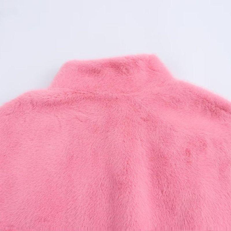 Kaslead New Arrival Women's Clothing Fashion Style Fur Integrated Stand Collar Short Zipper Jacket Outwear