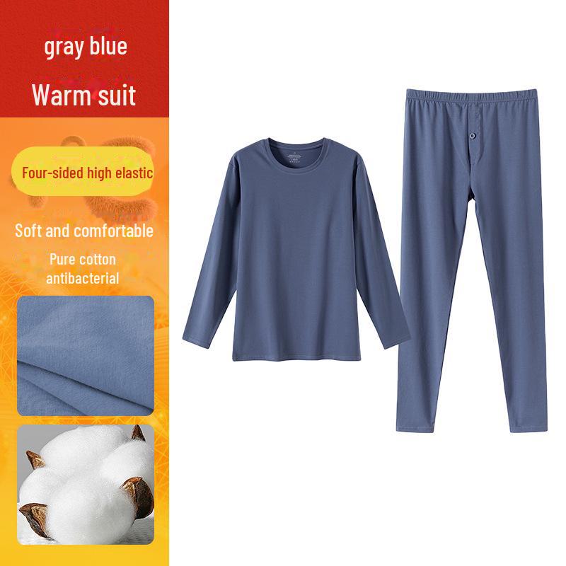 

Мужской комплект термобелья из хлопка - осенний костюм со свитером и брюками 3XL серый/синий