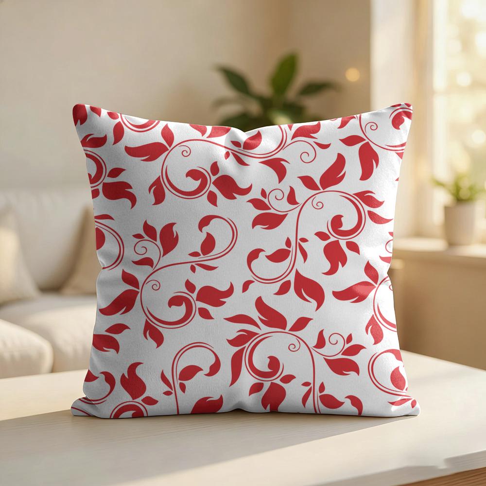 Red Floral Pattern Cushion Cover Silky Short Plush Invisible Zipper Dustproof Sofa Pillow Case For Home Decor