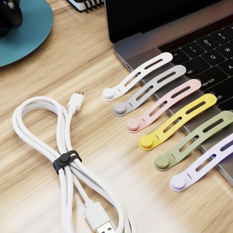 5Pcs Silicone Cable Ties Cord Organizers Wrap Reusable Washable Wire Ties Management Adjustable Charging Cable Strap Tie