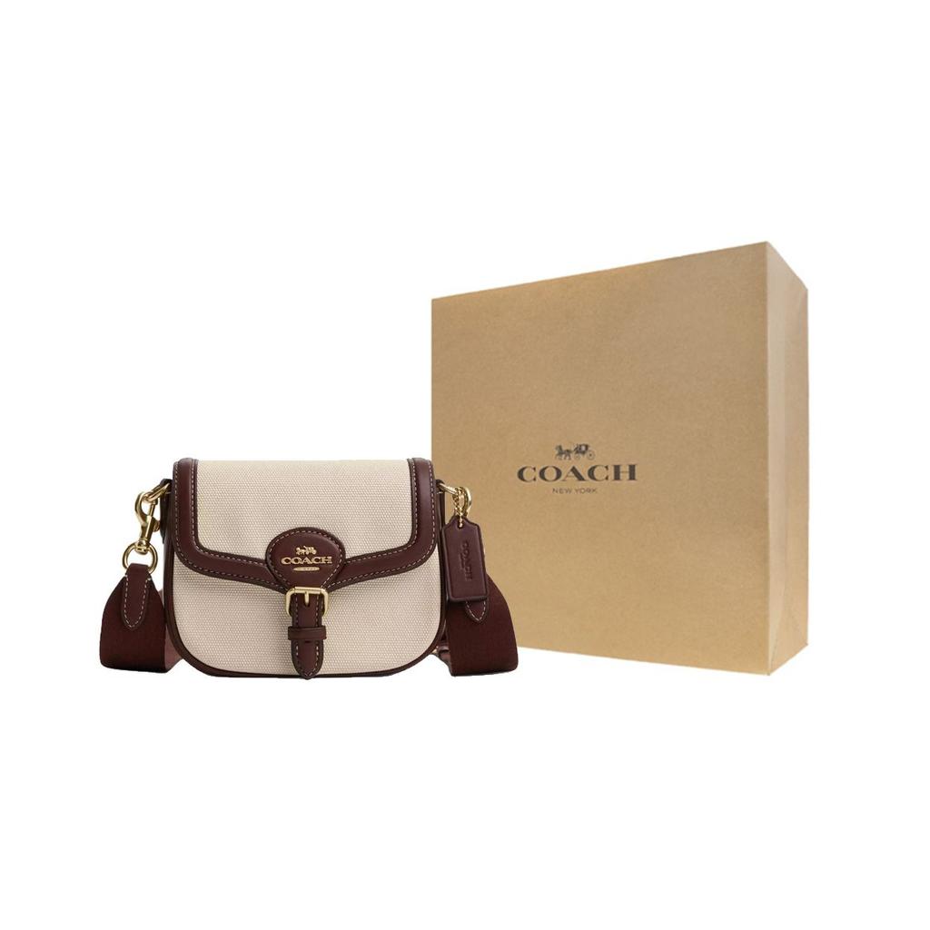 Coach Amelia 17 Logo Snap Closure Canvas And Smooth Leather Saddle Bag Women Saddle Bag Gold Multicolor CR257-IMNAM