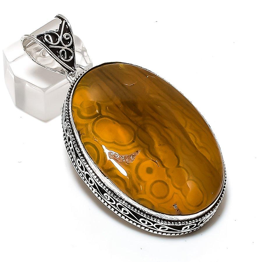 Natural Ocean Jasper Gemstone 925 Sterling Silver Jewelry Pendant 2.56" ETC-14599
