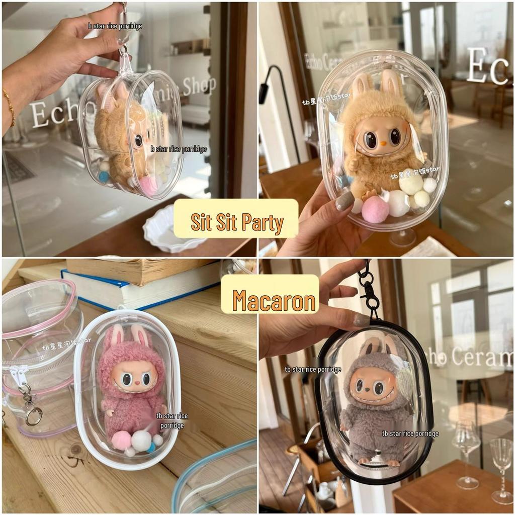 Labubu Transparent Vinyl Protective Case for Cotton Doll, Ita Bag, Baby Stroller Accessory, Dustproof Hanging Bag, 10-15cm.