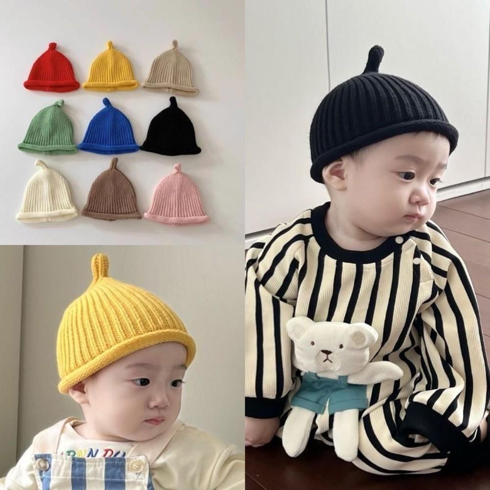 Cute Korean Style Baby Knit Cap Keep Warm Thick Baby Hat Solid Color Baby Beanie Hats Winter