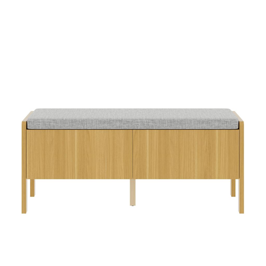 Shoe Bench, Storage Bench, Seating Cabinet, Side Panels with Rattan Weave, 2 Drawers, Color: Natural, Dimensions: 113 × 45.5 × 40 cm