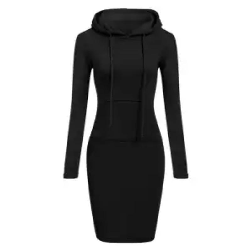 

Women s Burgundy Hooded Bodycon Dress Long Sleeve Drawstring Casual Mini Dress S чорний