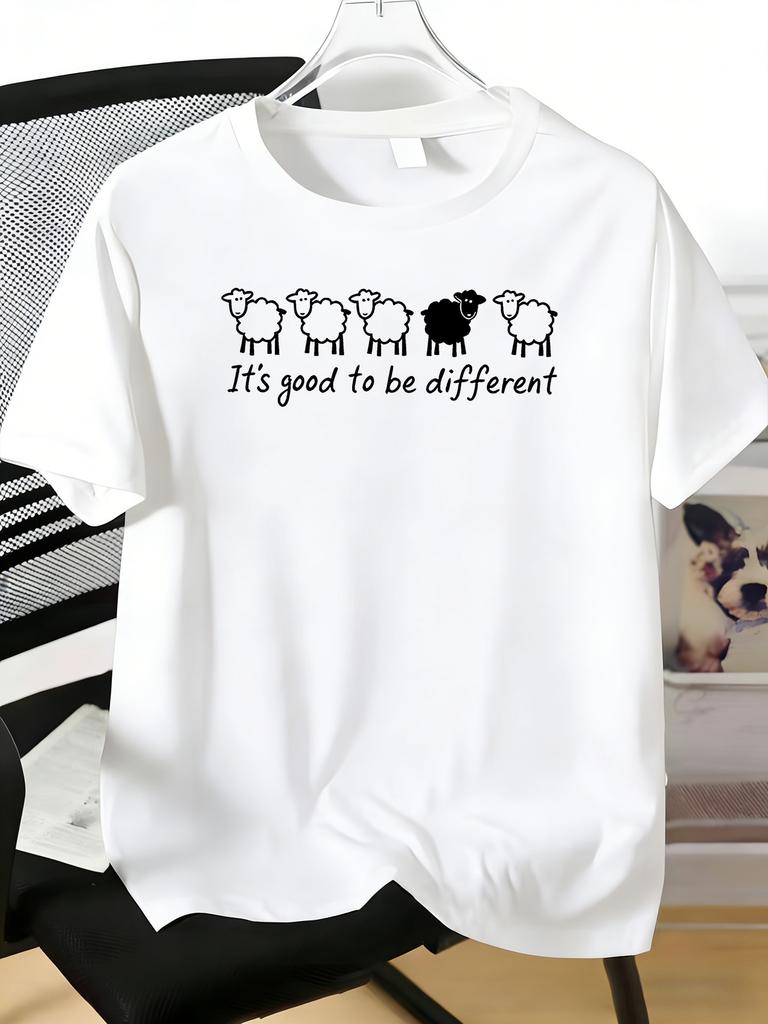 Unisexs Tee Different Sheep Motivational Letter Print Cotton Short Sleeve Male Casual Streetwear Outdoor Daily Basic Fashion Top