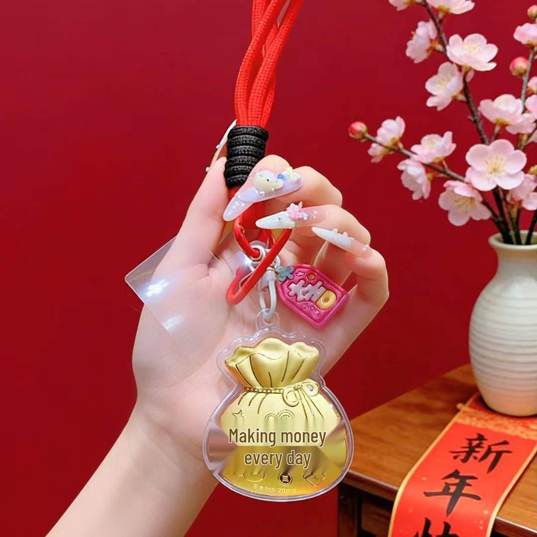 Gold Lucky Bag Keychain: 2026 Year of the Horse Charm & Small Gift