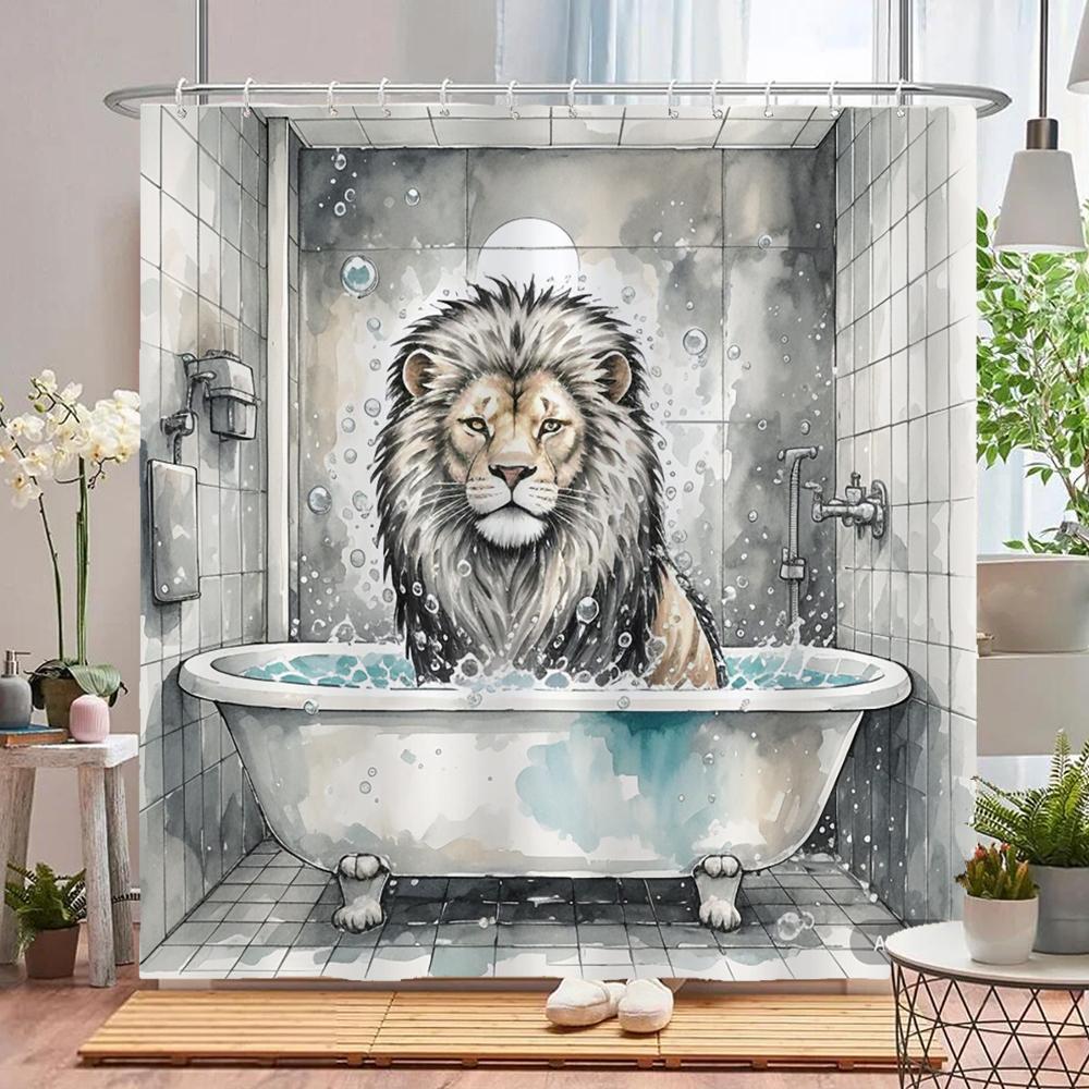 Funny Cat, Dog Shower Curtains with Hooks Home Decoration for Funny Bath Animal Bathroom Curtain Polyester Fabric Bath Curtain