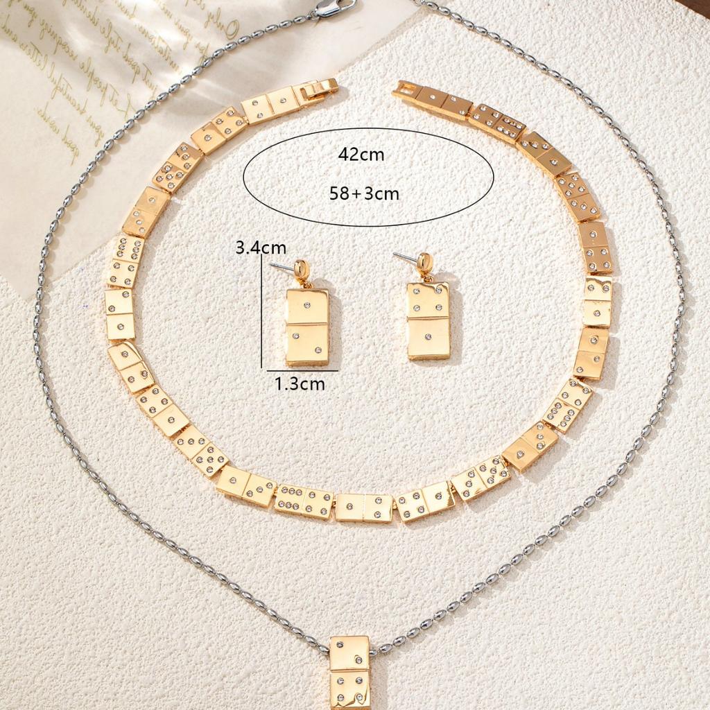 Hot-selling mahjong block inlaid zircon jewelry set versatile trendy neck chain