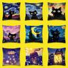 Midnight Starry Sky Cat Star Van Gogh Throw Pillow Case For 30x30cm 40x40cm 45x45cm 50x50cm 55x55cm Square Sofa Pillowcase Shell
