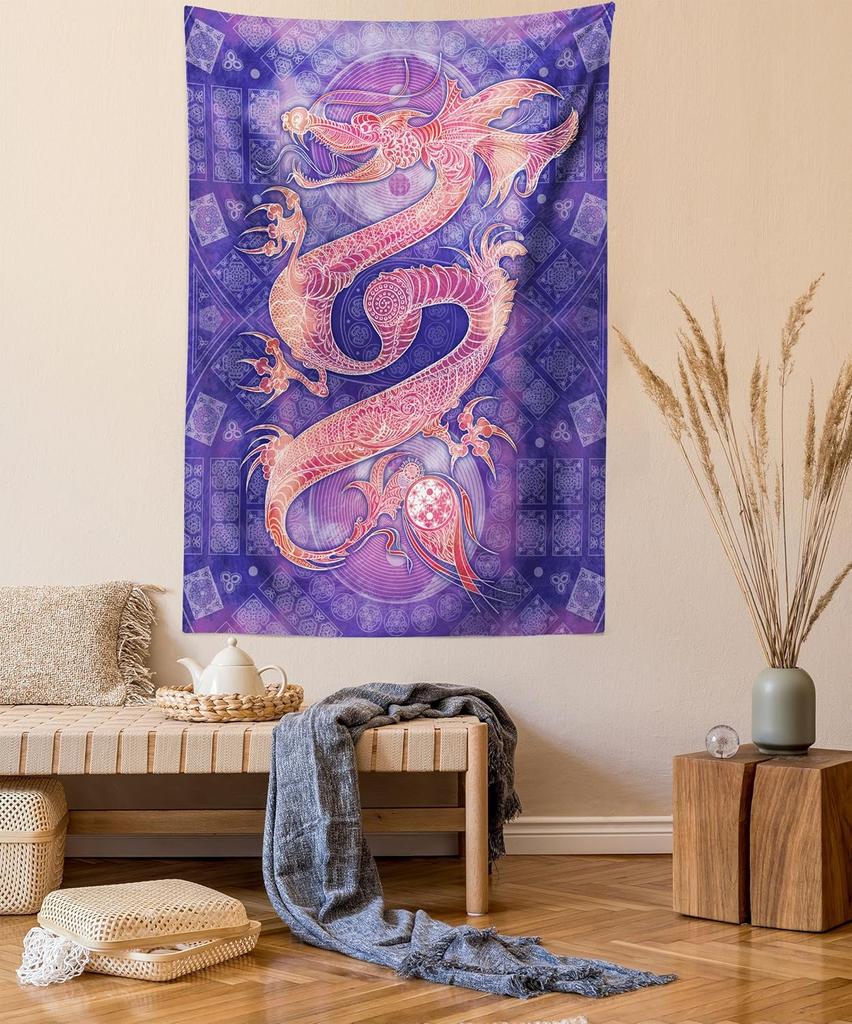 Lunarable Forest Tapestry Queen Size, Autumn Fall Forest Scene with Vibrant Colors and Pale Leaves Tranquil Peace Nature, Wall