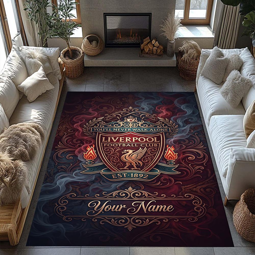 Liverpool Fc Personalized Text Area Rug Suitable For Game Room Kitchen Foyer Dormitory Antislip Rug Anime Office Decor Spiritual Gift