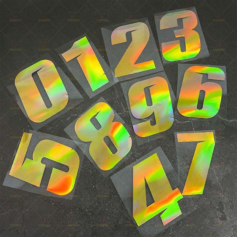 1pc Laser Gold Number Motorcycle Stickers Waterproof for Motorcycle Helmets Mudguards Car Windows Bicycle Universal Vinyl Decals