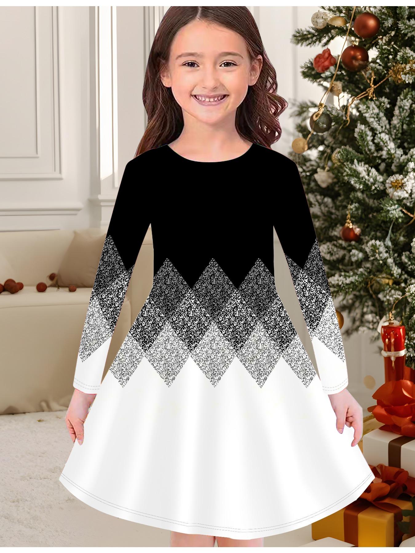 

Модное осенне-зимнее платье для девочек, принт с 3D геометрическим узором, с круглым вырезом, длинное детское платье-футболка, повседневное универсальное, рождественская одежда 160 серый