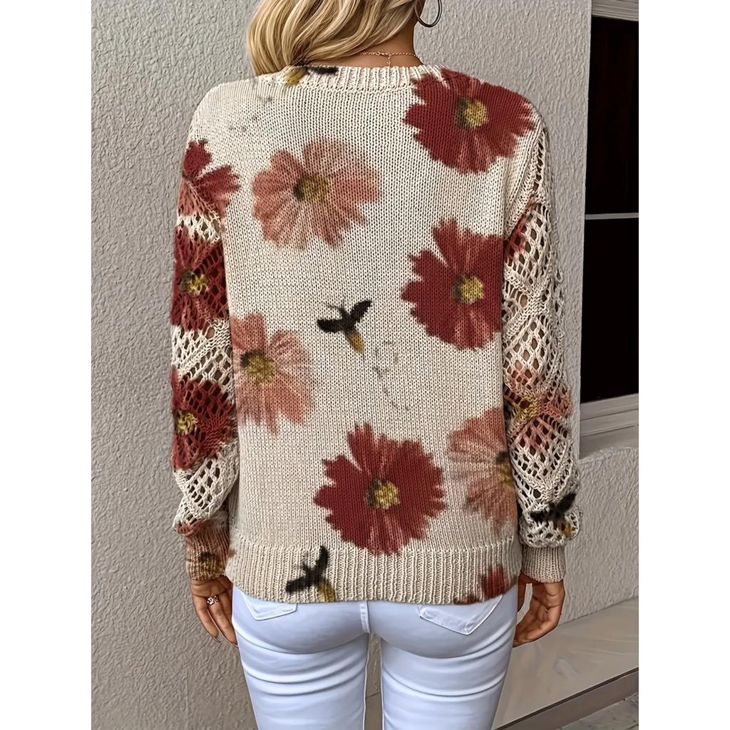 Elegant Autumn and Winter, Bohemian, Western-style Versatile Pullover V-neck Long Sleeved Women's Top, Trendy Women's Knitted Sweater