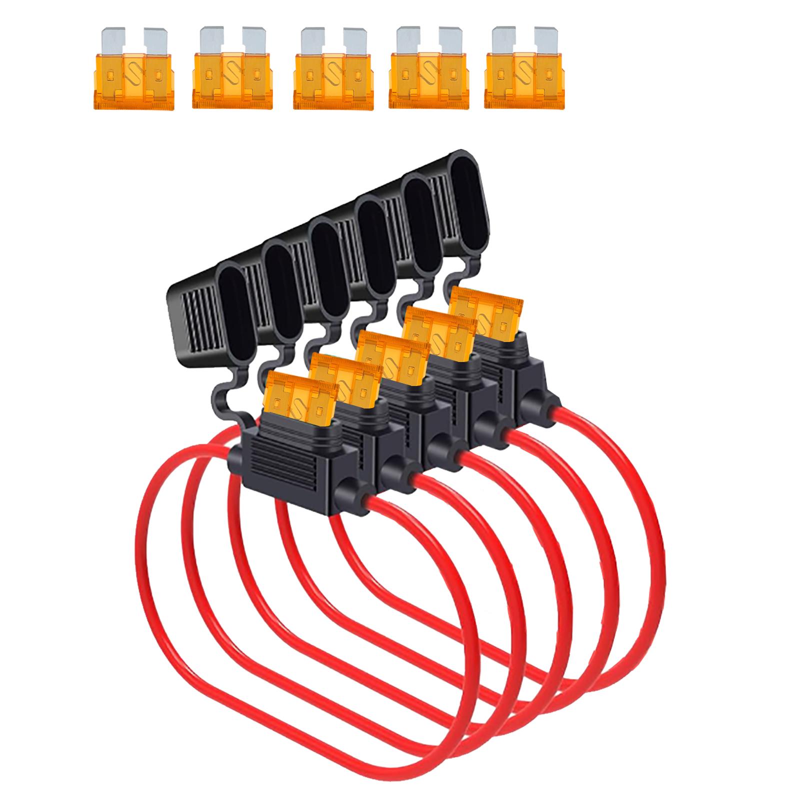 

5Pcs 14 AWG Inline Fuse Holder Kit Waterproof 12V Automotive Blade Fuse 15A Fuses for Car Boat Marine RV Truck 12V Relay Harness 18 Gauge With 5A