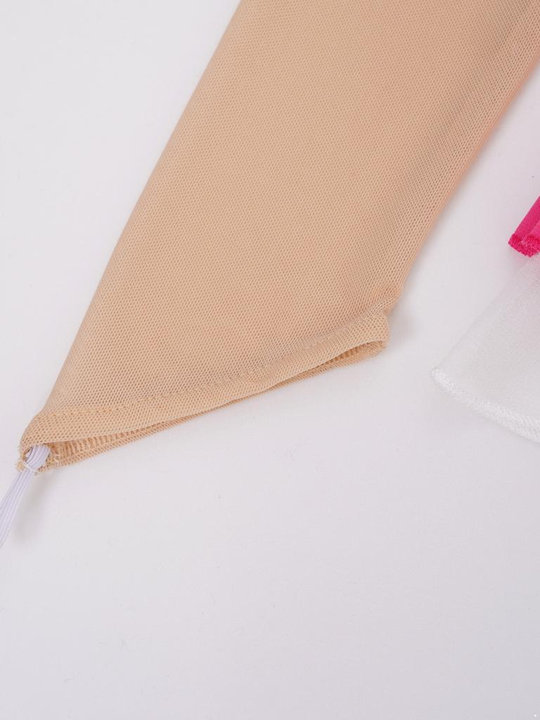 Dancewear for Kids Girls Long Sleeves Mesh Patchwork Sequins Skating Gymnastics Dress