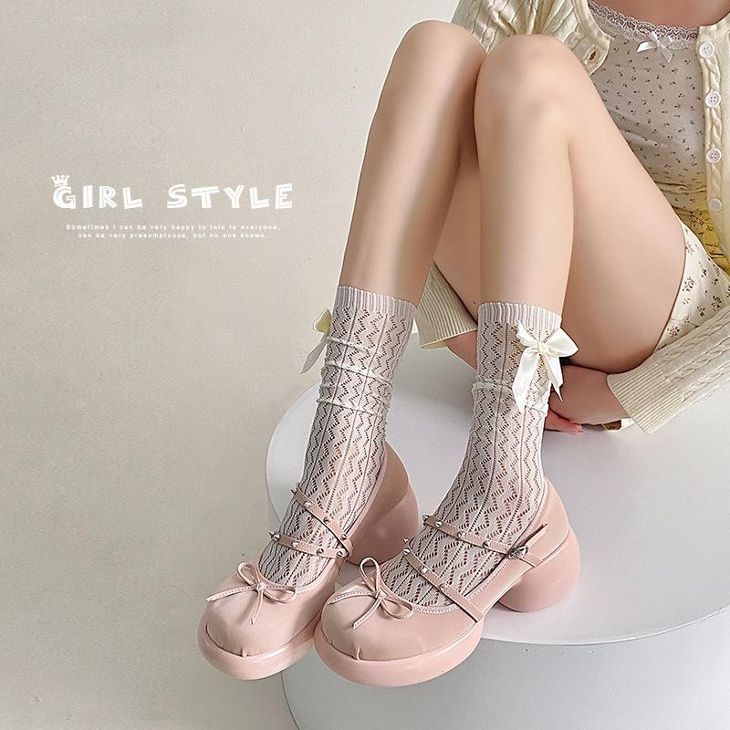 

Ladies Spring and Summer Bow Ballet Style Hollow Lace Bow Mesh Long Tube Stack Socks 1 pair чорний