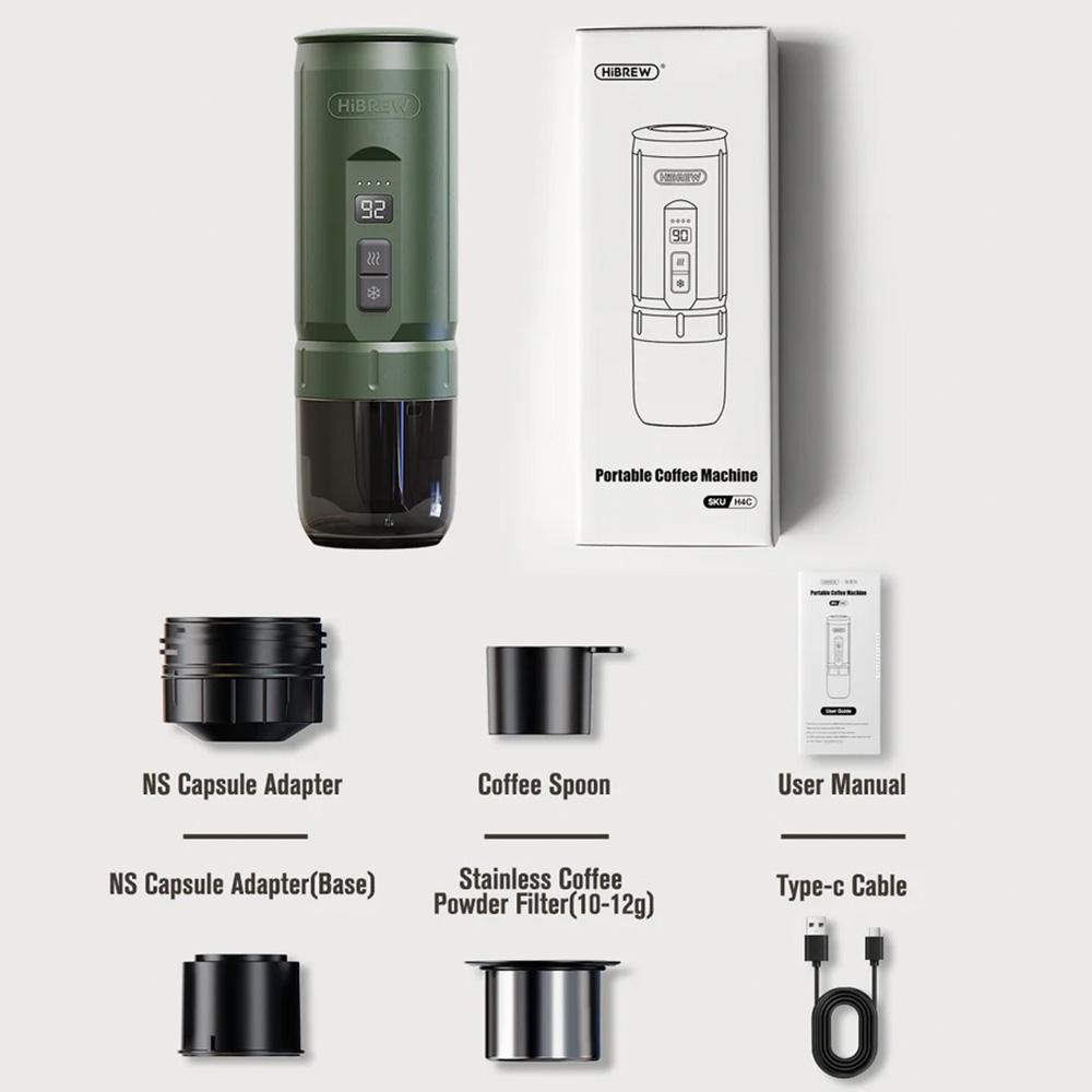 Portable Espresso Machine HIBREW H4C With Removable Battery Programmable Green