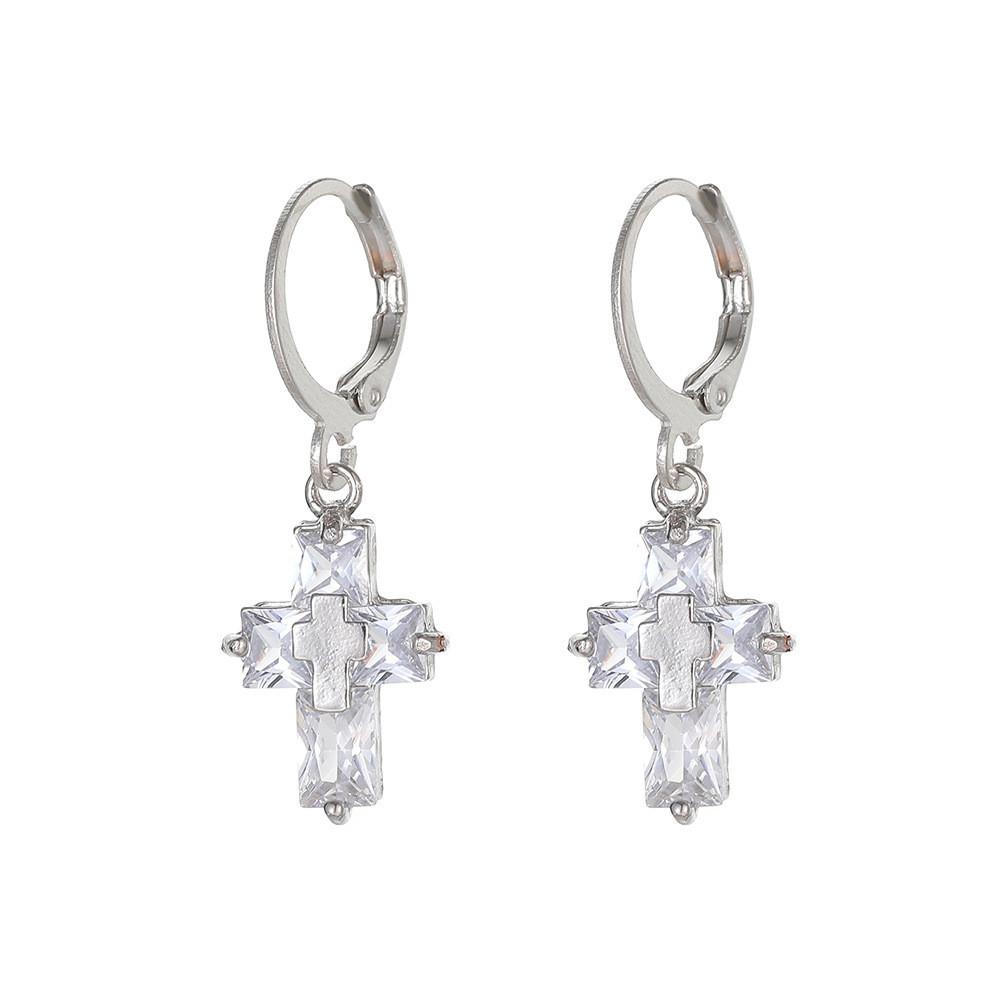 Trendy Geometric Cross Earrings Fashionable Alloy Plated Jewelry For Women