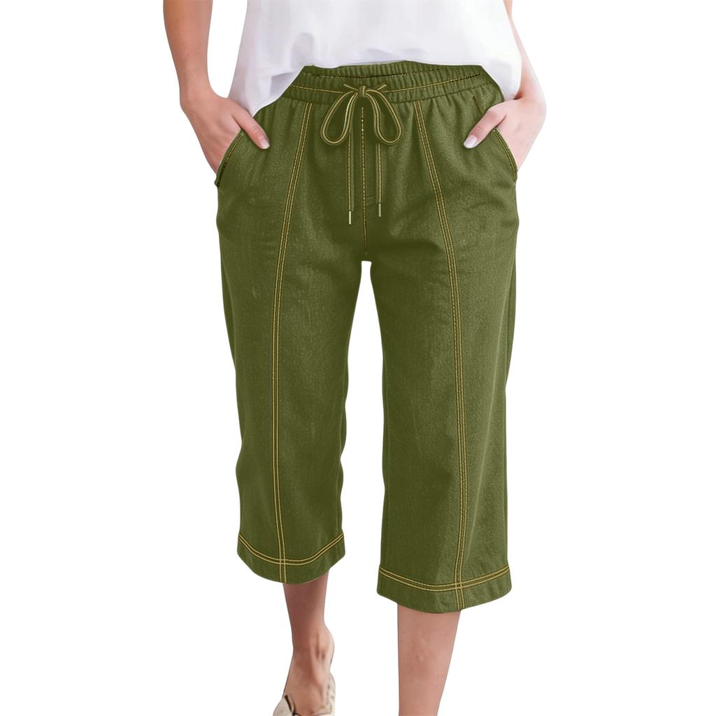 Women's Fashion -Color Loose-Fit Tie-Waist Casual Cropped Pants
