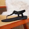 2025 Bohemian Flower Rivet Thong Sandals, Women's Holiday Versatile Plus Size Beach Flats